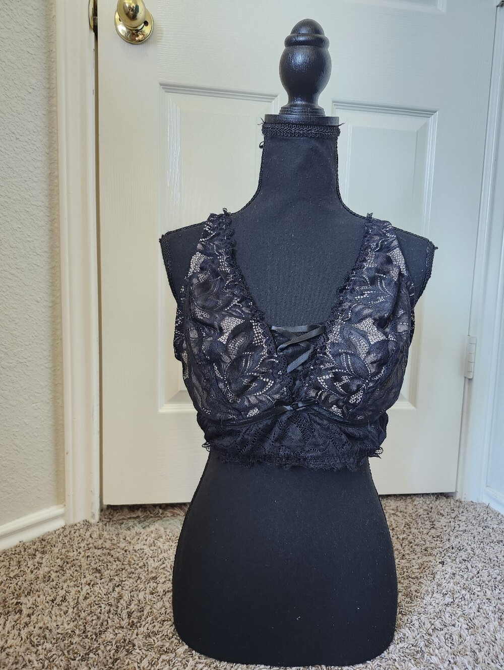 Adore Me Black Floral Lace Bralette with Crisscross Front